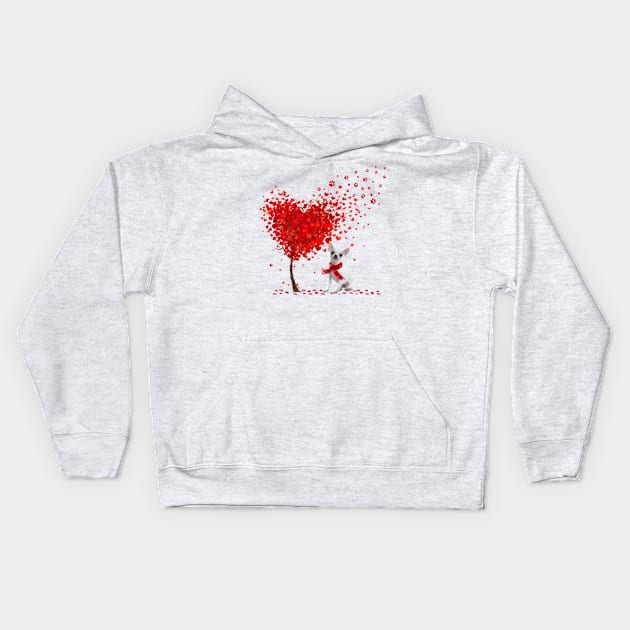 Valentine's Day Heart Tree Love White Chihuahua Kids Hoodie by SuperMama1650